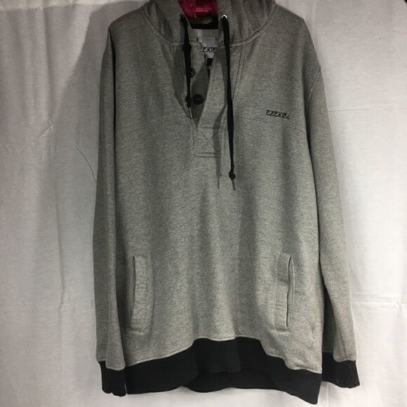 Ezekiel black gray sweatshirt Large button neckline slant pocket good co… - Picture 1 of 7